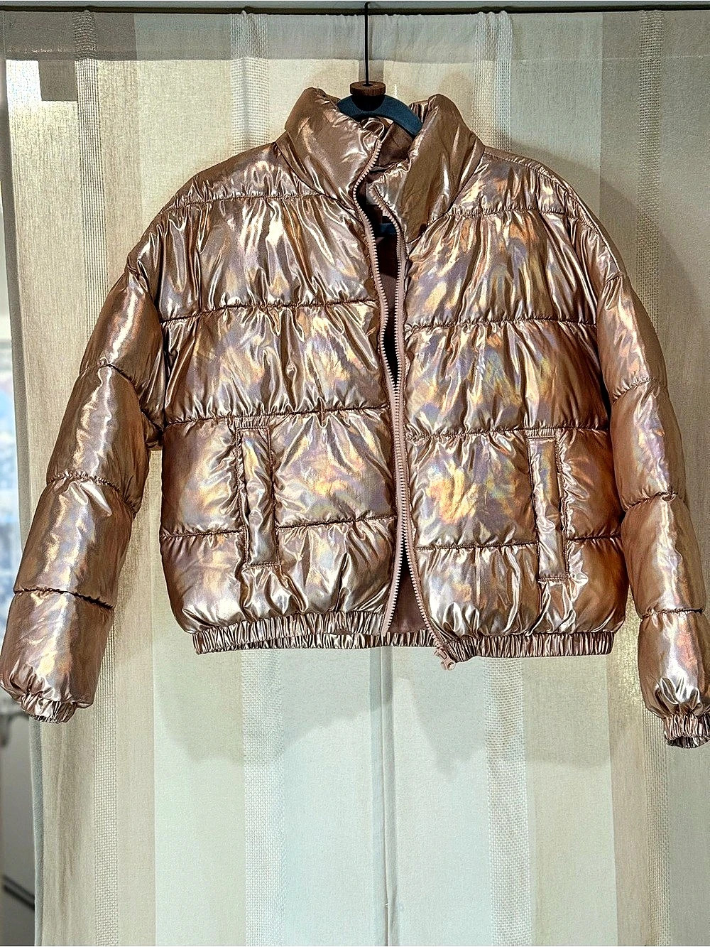BP. Nordstrom Metallic Iridescent Puffer Jacket in Pink Size Small Like New